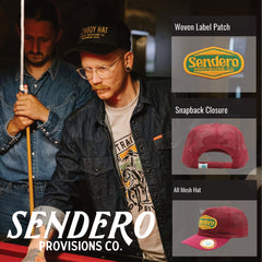 Sendero Provisions Co. Red Mesh Supply Hat, Adjustable Snapback with Detailed Embroidered Patch  (Red) - One Size