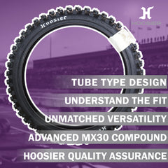 Hoosier Racing Tire 80/100-21 MX30F Dirt Bike Front Tube Type Tire Ideal for 125, 250, 450cc Bikes with Hoosier Keychain
