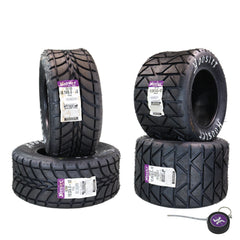 Hoosier Flat Track & TT ATV Tire Set with (2) 18.5x6.0-10 - 16130T10 Front & (2) 18.0X10.0-10 16115RD20 Rear - for Off-Road Racing with Hoosier Keychain (4-Pack)