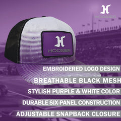 Hoosier Bumpstomp Purple & White Snapback Trucker Style Baseball Hat with Breathable Black Mesh Back & Adjustable Plastic Snapback Closure with Hoosier Keychain
