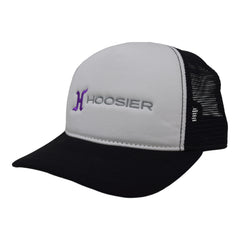 Hoosier Straightaway White Snapback Trucker Style Baseball Hat with Breathable Black Mesh Back & Adjustable Plastic Snapback Closure with Hoosier Keychain