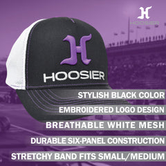 Hoosier Paddock Black Trucker Style Baseball Hat (S/M) with Breathable White Mesh Back with Hoosier Keychain