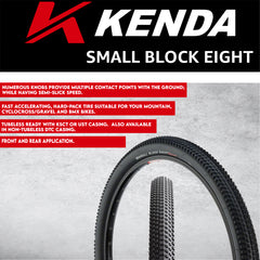 Kenda Small Block Eight Pro K1047 Bike Tire - 29x2.10, 29-Inch MTB Tire, Folding Bead, Tubeless Ready, Aggressive Tread for Trail & Cross-Country Riding + Kenda 29x2.00-2.40 Tube + Keychain