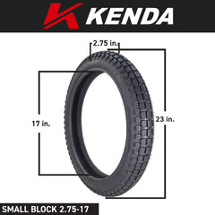 Kenda Small Block K262 2.75-17 Tube-Type (TT) Tire for Small Street and Trail Bikes, Dirt Bikes, and Scooters - Durable Off-Road and On-Road Performance with Keychain 2.75x17