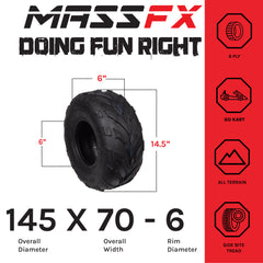 MASSFX 145/70-6 Tires for Go-Kart, Mini Bike, Lawn & Garden & TR-244A Tubes-4 Pk