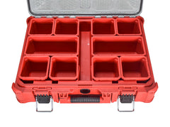 Milwaukee PACKOUT Impact-Resistant Small-Parts Organizer – 10-Compartment Modular Tool Box, IP65 Weather Seal, Heavy-Duty Latches, Durable Polymer Construction