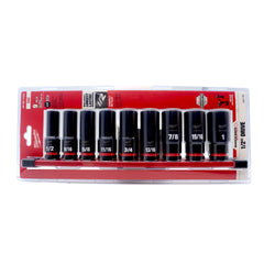 Milwaukee 49-66-7022 SHOCKWAVE 1/2" Drive SAE 6 Point Socket Set - 9PC