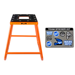 Matrix Concepts C1 Steel Stand /Mass Depot Sticker Pack - Orange| Heavy-Duty Carbon Steel Motorcycle Lift | 300 lb Capacity Motocross Dirt Bike Stand | Non-Slip Rubber Top