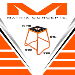 Matrix Concepts C1 Steel Stand /Mass Depot Sticker Pack - Orange| Heavy-Duty Carbon Steel Motorcycle Lift | 300 lb Capacity Motocross Dirt Bike Stand | Non-Slip Rubber Top