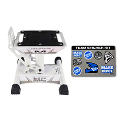 Matrix Concepts LS-ONE Lift Stand /Mass Depot Sticker Pack - White | Foot-Operated 500 lb Motorcycle Lift | Carbon Steel Motocross Dirt Bike Jack | Self-Locking Pedal & Wide Platform w/ Carry Handles