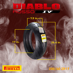 Pirelli Diablo Rosso IV 200/60-17 80W Rear Motorcycle Tire - High Performance, Durable, & Reliable Tire for Super Sport Bikes w/ Keychain