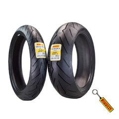 Pirelli Diablo Rosso III 120/70ZR17 Front & 190/50ZR17 Rear Motorcycle Tire Set - High Performance, Durable, & Reliable Tire for Sport/Street Bikes with Keychain