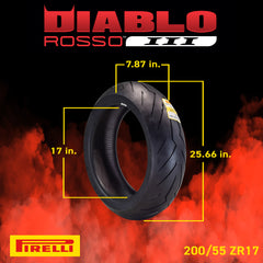 Pirelli 871-1169 Single Diablo Rosso III 200/55ZR17 78W Rear Motorcycle Tire