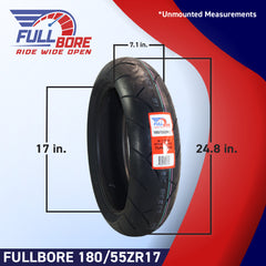 Full Bore M1 180/55ZR17 Rear Motorcycle Tire, High-Performance Radial, Superior Grip & Handling for Street Bikes, 180/55-17, USA Family Owned