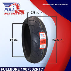 Full Bore M1 190/50ZR17 Rear Motorcycle Tire, High-Performance Radial, Superior Grip & Handling for Street Bikes, 190/50-17, USA Family Owned