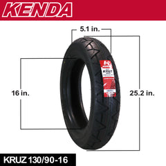 Kenda Kruz K673 130/90-16 (74H) Rear Motorcycle Tire - Bias Ply, Tubeless, DOT Approved, High-Mileage Cruiser Tire with Excellent Wet Grip and Stability, (130 90 16 74H) Includes Kenda Keychain