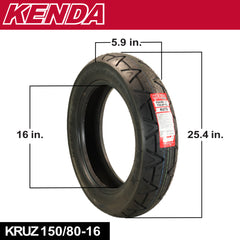 Kenda Kruz K673F  150/80-16 (71H) Front Motorcycle Tire  - Bias Ply, Tubeless, DOT Approved, High-Mileage Cruiser Tire with Excellent Wet Grip and Stability, (150-80-16 71H) Includes Kenda Keychain