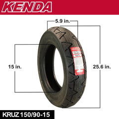 Kenda Kruz K673 100/90-19 57H Front & 150/90-15 Rear Motorcycle Tire Pair -Cruiser Street Tires-High-Mileage Cruiser Tire with Excellent Wet Grip and Stability, Includes Kenda Keychain