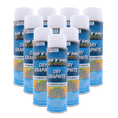 Nitro Lubricants Dry Graphite Spray – 12.75oz Fast-Drying Lubricant for Metal & Plastic; Resists Water, Oil, and Chemicals; Performs Under Heat & Pressure in Dry Applications- Made in USA (10-Pack)