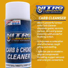 Nitro Lubricants Carb & Choke Cleaner - 12oz Sensor-Safe Formula for Removing Gum, Varnish, Carbon & Grease; Improves Idle & Acceleration in Carburetors, PCV & Linkages - Made in USA (12-Pack)