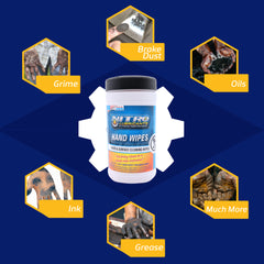 Nitro Lubricants Hand & Surface Cleaning Wipes – Heavy Duty, Two-Sided, Waterless Towels Remove Grease, Oil, Tar, Brake Dust, Inks, Grime & Nonporous Surfaces – 25 Count – Made in USA (2-Pack)