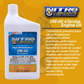 Nitro Lubricants 0W-40 4 Stroke Engine Oil – Fully Synthetic, High Performance Formula for Motorcycles, ATVs, UTVs – Racing and Off-Road – Advanced Additive Technology – 1Qt – Made in USA (12-Pack)