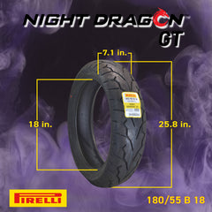 PIRELLI NIGHT DRAGON-140/75 R 17 M/C (67V) TL Pirelli Night Dragon GT 180/55B18 M/C 80H REINFTL Cruiser Motorcycle Rear Tire w/ Keychain