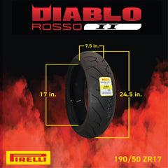 Pirelli Diablo Rosso II 190/50 ZR 17 M/C (73W) TL Rear Motorcycle Tire - High Performance, Durable, and Reliable: Sport Performance for Road Use with Keychain