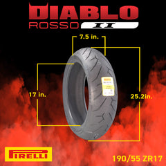 Pirelli Diablo Rosso II 190/55 ZR 17 M/C (75W) TL Rear Motorcycle Tire - High Performance, Durable, and Reliable: Sport Performance for Road Use with Keychain