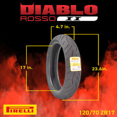 Pirelli Diablo Rosso II 120/70 ZR 17 M/C (58W) TL (K) Front & 180/55 ZR 17 M/C (73W) TL Rear Motorcycle Tire- Sport Performance Road Use Tire Set with Keychain