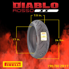 Pirelli Diablo Rosso II 120/70 ZR 17 M/C (58W) TL (K) Front & 190/50 ZR 17 M/C (73W) TL Rear Motorcycle Tires- Sport Performance for Road Use Tire Set with Keychain