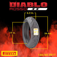 Pirelli Diablo Rosso II 120/70 ZR 17 M/C (58W) TL (K) Front & 160/60 ZR 17 M/C (69W) TL Rear Motorcycle Tires- Sport Performance for Road Use Tire Set with Keychain