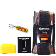 Pirelli Cinturato Gravel H TLR Classic 50-622 (700 x 50c) Road Bicycle Tire & 46/58-622 Presta Scorpion SmarTUBE - SpeedGrip Compound, Clincher Type, Tubeless Ready Bike Tire with Keychain