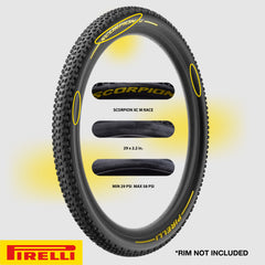 Pirelli Scorpion XC M Yellow Label 55-622 (29x 2.2) MTB Bicycle Tire & SmarTUBE 23/32-622 Set- Designed for Hardpacked Courses, 60TPI and ProWall Casing- Mountain Bike Tire w/Keychain