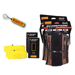 Pirelli Scorpion XC H Classic Tan 55-622 (29x 2.2) MTB Bicycle Tire & SmarTUBE 23/32-622 Set- Designed for Hardpacked Courses, 60TPI and ProWall Casing- Mountain Bike Tire w/Keychain (2 Pk)