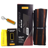 Pirelli P ZERO Race TLR Classic 26-622(700x26c) & SmarTUBE 23/32-622 700C Road Bike Tire & Tube Set-Lightweight, Bicycle Tire & Tube Set for Road Racing-Tan Sidewall, SmartEVO Compound w/Keychain