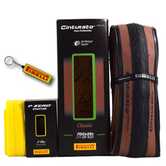 Pirelli Cinturato Velo TLR Classic 28-622 (700 x 28c) Road Bicycle Tire & 23/32-622 Presta P ZERO SmarTUBE - Armour Tech, Clincher Type, Tubeless Ready Bike Tire with Keychain 700x28c