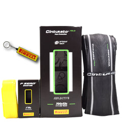 Pirelli Cinturato Velo TLR Reflective 32-622 (700 x 32c) Road Bicycle Tire & 23/32-622 Presta P ZERO SmarTUBE - Armour Tech, Clincher Type, Tubeless Ready Bike Tire with Keychain 700x32c