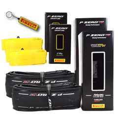 Pirelli P ZERO Race TLR SL 26-622(700x26c) & SmarTUBE 23/32-622 700C Road Bike Tire & Presta Tube Set- Super Lightweight, Bicycle Tire & Tube Set for Road Racing - SmartEVO Compound w/Keychain (2Pk)