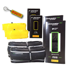 Pirelli Cinturato Velo TLR Reflective 32-622 (700 x 32c) Road Bicycle Tire & 23/32-622 Presta P ZERO SmarTUBE - Armour Tech, Clincher Type, Tubeless Ready Bike Tire with Keychain 700x32c(2-Pack Tire & Tubes)