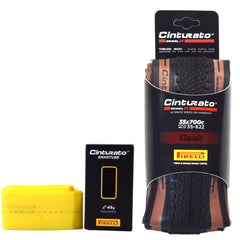 Pirelli Cinturato Gravel H TLR Classic 35-622 (700 x 35c) Road Bicycle Tire & 33/45-622 Presta Cinturato SmarTUBE - SpeedGrip Compound, Clincher Type, Tubeless Ready Bike Tire with Keychain
