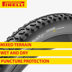 Pirelli Cinturato Gravel M TLR Classic 35-622 (700 x 35c) Road Bicycle Tire & 33/45-622 Presta Cinturato SmarTUBE - SpeedGrip Compound, Clincher Type, Tubeless Ready Bike Tire with Keychain