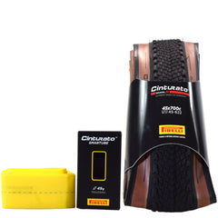 Pirelli Cinturato Gravel H TLR Classic 45-622 (700 x 45c) Road Bicycle Tire & 33/45-622 Presta Cinturato SmarTUBE - SpeedGrip Compound, Clincher Type, Tubeless Ready Bike Tire with Keychain