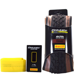 Pirelli Cinturato Gravel M TLR Classic 40-622 (700 x 40c) Road Bicycle Tire & 33/45-622 Presta Cinturato SmarTUBE - SpeedGrip Compound, Clincher Type, Tubeless Ready Bike Tire with Keychain