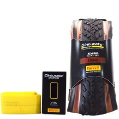 Pirelli Cinturato Gravel M TLR Classic 45-584 (650 x 45c) Road Bicycle Tire & 33/45-584 Presta Cinturato SmarTUBE - SpeedGrip Compound, Clincher Type, Tubeless Ready Bike Tire with Keychain