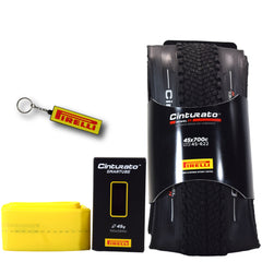 Pirelli Cinturato Gravel H TLR 45-622 (700 x 45c) Road Bicycle Tire & 33/45-622 Presta Cinturato SmarTUBE - SpeedGrip Compound, Clincher Type, Tubeless Ready Bike Tire with Keychain