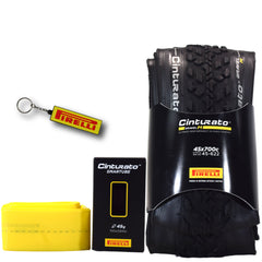 Pirelli Cinturato Gravel M TLR 45-622 (700 x 45c) Road Bicycle Tire & 33/45-622 Presta Cinturato SmarTUBE - SpeedGrip Compound, Clincher Type, Tubeless Ready Bike Tire with Keychain
