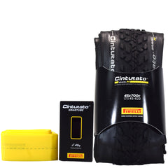 Pirelli Cinturato Gravel M TLR 45-622 (700 x 45c) Road Bicycle Tire & 33/45-622 Presta Cinturato SmarTUBE - SpeedGrip Compound, Clincher Type, Tubeless Ready Bike Tire with Keychain