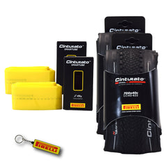Pirelli Cinturato Gravel H TLR 40-622 (700 x 40c) Road Bicycle Tire & 33/45-622 Presta Cinturato SmarTUBE - SpeedGrip Compound, Tubeless Ready Bike Tire with Keychain (2 Pack Tires & Tubes)