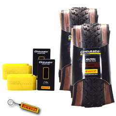 Pirelli Cinturato Gravel M TLR Classic 45-622 (700 x 45c) Road Bicycle Tire & 33/45-622 Presta Cinturato SmarTUBE - SpeedGrip Compound, Tubeless Ready Bike Tire with Keychain (2 Pack Tires & Tubes)